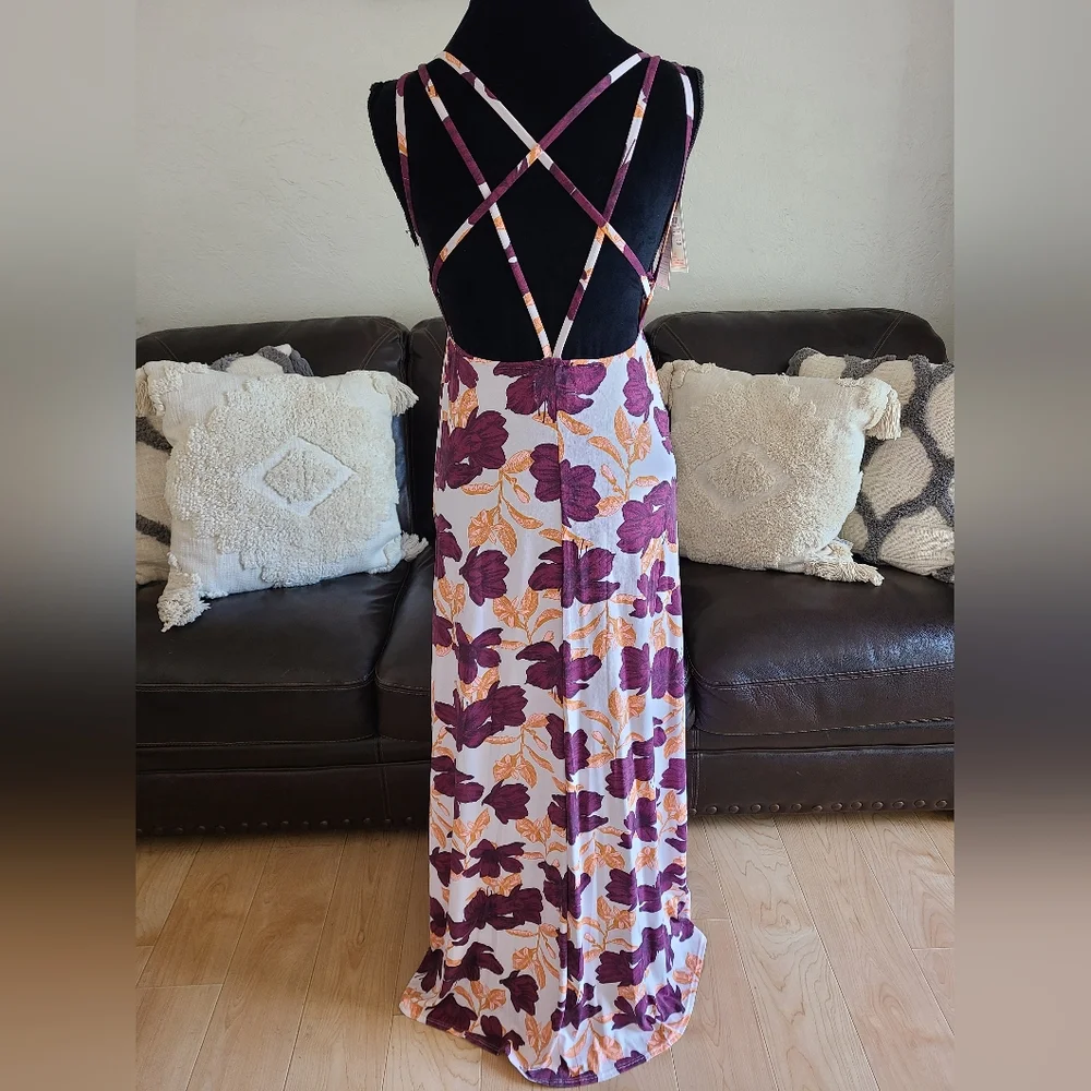 Maaji‎ Floral Print Strappy Back Maxi Dress Swimsuit Cover Size M Boho Chic NWT